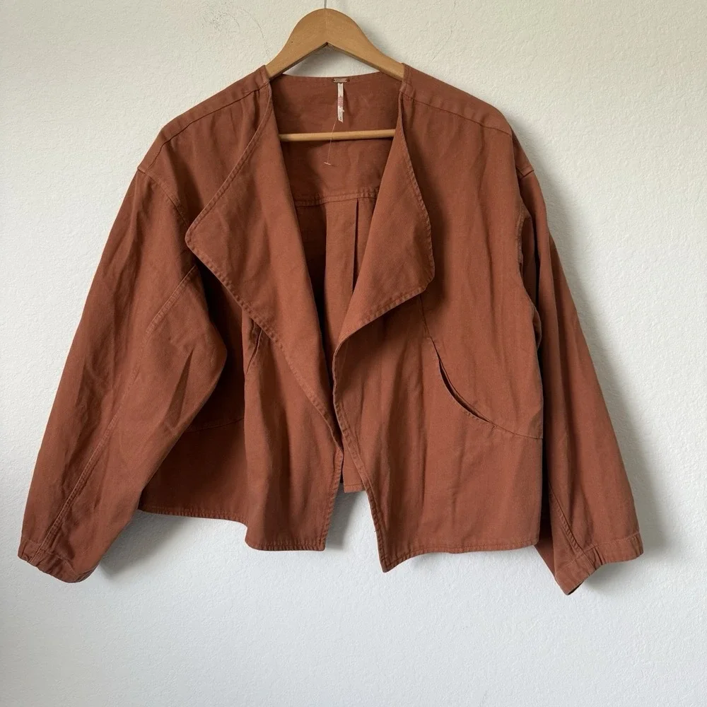 Free People  Drape Front Waterfall Blazer Copper Brown Size Small NWOT
